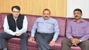 A  deputation of "Kashyap Kashmiri Sabha" calling on Union Minister Dr Jitendra Singh at New Delhi on Sunday. 