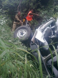 The ill-fated vehicle after accident at Digdol in Ramban district.  	-Excelsior/Pervaiz