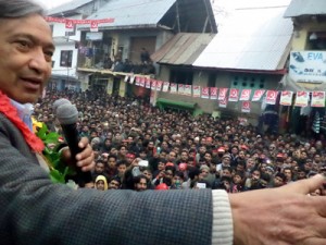 Mohd Yousf Tarigami addressing a massive election rally in Kulgam on Thursday.