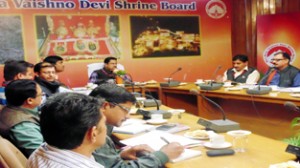 CEO SMVDSB Dr M K Bhandari chairing a meeting at Katra on Friday.
