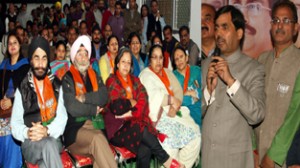 BJP National Spokesperson Shahnawaz Hussain addressing party workers and people on Monday.