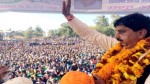 Independent candidate Pawan Gupta addressing a mammoth rally at Udhampur on Saturday. -Excelsior/Vasu