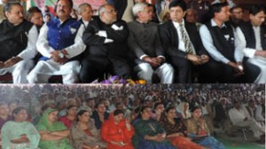 BJP leaders at an election rally at Akhnoor on Saturday.