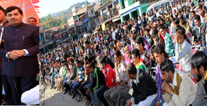BJP leader Shahnawaz Hussain addressing a massive rally at Mendhar on Sunday.