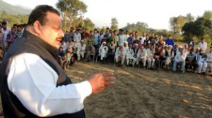 National Conference candidate Devender Singh Rana addressing people of Nagrota Assembly segment. 