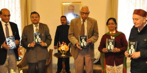 Governor, N N Vohra releasing “Dogri Upnayasein Ch Varg Sangarsh” at Raj Bhavan on Thursday.