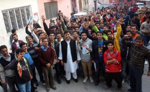 Congress candidate Vikram Malhotra during his election campaign on Wednesday.