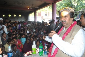 Minister for Housing Raman Bhalla addressing public meeting on Thursday.