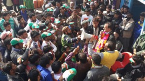 Former Minister GM Saroori addressing election meeting in Mahore.