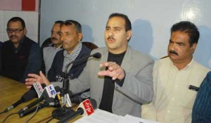 LJP leader Sanjay Saraf at a press conference at Jammu on Wednesday.                      -Excelsior/ Rakesh