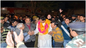 Pawan Gupta during a public meeting at Kaller on Tuesday. -Excelsior/Pawan