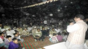 Cong candidate G S Charak addressing election rally in Bishnah on Tuesday.