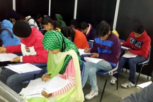 Students attending Examination held by Ables Academy Jammu Centre in Jammu.