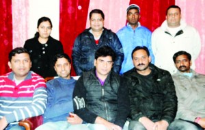 Newly elected office bearers of Jammu District Karate Association posing along with president AKAJK, Ambedkar Gupta in Jammu.