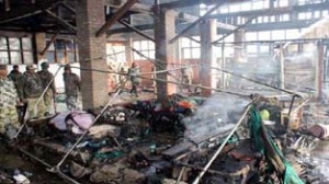 Damages caused by devastating fire in barrack of CRPF’s 183 battalion.        —Excelsior/Younis Khaliq