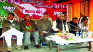 BJP national general secretary Ram Lal and other party leaders at Akhnoor on Sunday.
