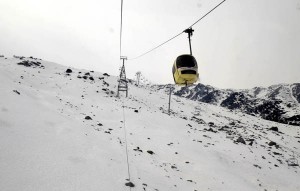 Gandola cable car in a snow-clad mountain in Gulmarg.  -Excelsior/Aabid Nabi