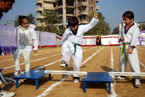 Students  of  Roots-The Montessori House displaying skill during Annual Sports Meet on Thursday.