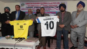 JKFA office bearers and owner of Lone Star while launching professional Club in Jammu.   