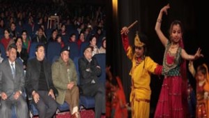 Dignitaries watching the students performing the cultural activity during GD Goenka’s Annual Day celebrations at Gen Zorawar Auditorium, University of Jammu.         —Excelsior/Rakesh