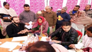 HoD cardiology GMC Jammu examining patients at Bhalwal on Sunday. 
