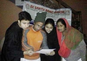 A scene from the play ‘Khulluney Ki Sooretey Kyya Hai’, staged by ESRM at Janipur in Jammu.