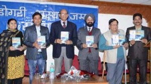 Dignitaries on the relaese of first poetic collection ‘Koole-Bhaav’ of upcoming poet Brahm Dutt at Jammu.