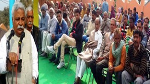 NC candidate for Marh constituency, Ajay Sadhotra addressing a public meeting at Nandni in Marh constituency.