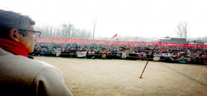 Chief Minister Omar Abdullah addressing an election rally at Srinagar on Tuesday.