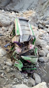 Ill-fated minibus, which rolled down in gorge near Katra on Wednesday.