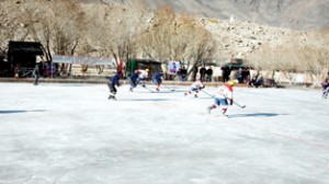 Players in action during Ice Hockey Tournament in Leh.