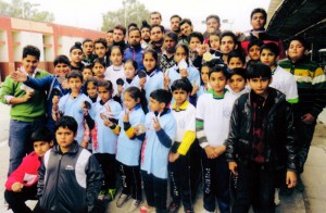 J&K’s medal winners in Kick Boxing Championship posing for a group photograph.