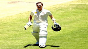 Australian Captain, Steve Smith after scoring a hundred on his captaincy debut on third day’s play of second Cricket Test Match at Brisbane.