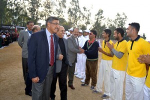 Dignitaries interacting with the cricketers during inaugural ceremony at Sports Stadium in Reasi.        -Excelsior/ Mengi