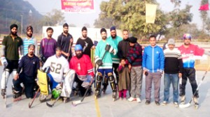 Roller Athlete Skating players posing for a photograph on the opening day of 3rd Roller Athlete Skating Carnival at Shiva Roller Skating Institue, Peer Kho in Jammu.
