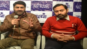 Natrang Director, Balwant Thakur, addressing media persons at Jammu.