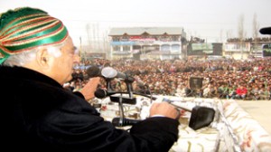 PDP patron Mufti Mohd Sayeed addressing election rally on Sunday.