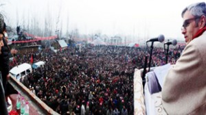 Chief Minister Omar Abdullah addressing election rally on Tuesday.