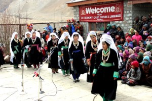 Participants presenting cultural item during Kargil Winter Folk Festival organised by JKAACL.