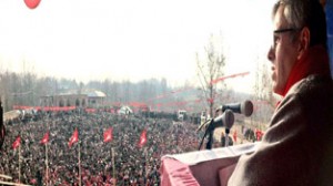 Chief Minister Omar Abdullah addressing massive public rally in Wachi Assembly segment on Thursday.