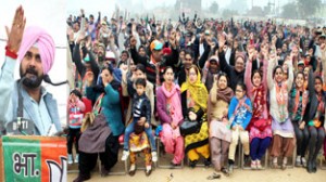 Senior BJP leader Navjot Singh Sidhu addressing an election rally at Hari Singh Park, Jammu on Thursday.-Excelsior/Rakesh