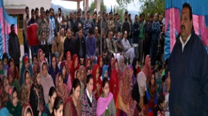 Provincial President NC Devender Singh Rana addressing election meeting at Nagrota on Thursday.
