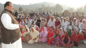 NC candidate for Nagrota constituency Devender Singh Rana addressing election meeting on Monday.