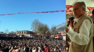 Senior NC leader, Choudhary Liaqat Ali, addressing a mammoth gathering at Kotranka in Rajouri district.