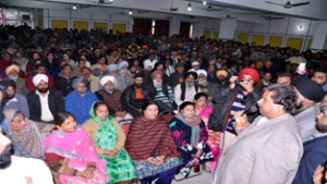 Former Minister Raman Bhalla addressing party workers and supporters at Kunjwani on Thursday.