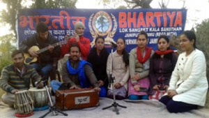 Artists of BLSKS presenting musical play ‘Madhunashni’ at its office premises in Jammu.