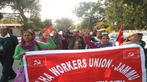 asha workers taking out a protest demonstration on Monday.
