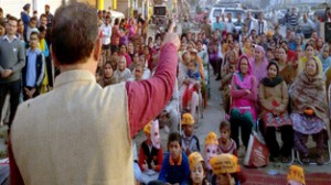 BJP candidate for Gandhi Nagar, Kavinder Gupta addressing public meeting in Nanak Nagar on Tuesday.