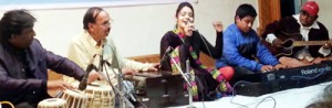 Artists performing at ‘Geet Sandhya’ by Dogri Sanstha on Tuesday.