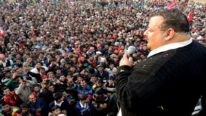 Provincial President NC Devender Singh Rana addressing victory rally at Nagrota.